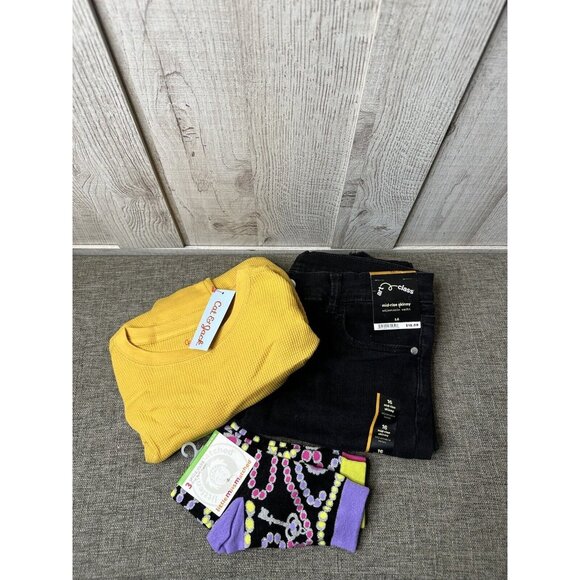 Art Class, Cat & Jack Other - Skinny Jeans & Yellow Thermal Shirt Girls Size XL (16) and Free Socks